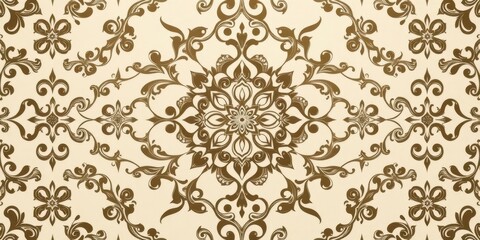 Fototapeta premium Elegant beige background with intricate ornamental pattern, frame, backdrop, card