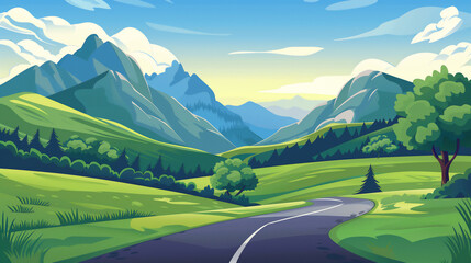 Landscape with road and mountain art style