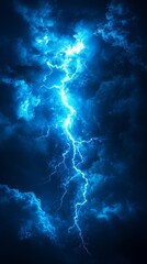 Obraz premium Blue Lightning Strike in Dark Clouds