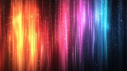 A vibrant, abstract display of colorful streaks of light in a digital format, radiating with a dynamic glow and colorful patterns.
