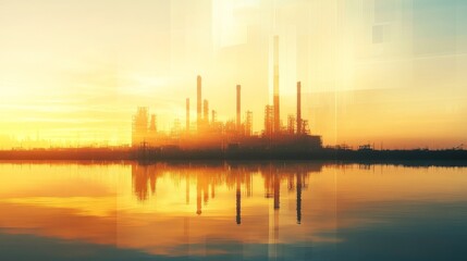 Industrial sunset reflections coastal city photography urban environment wide angle energy production
