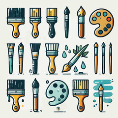 Painting brush icon set flat illustration vector