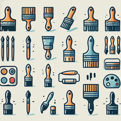 Painting brush icon set flat illustration vector