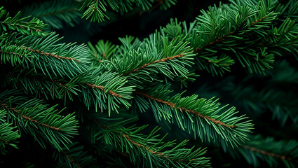 Fototapeta premium Close-up of a green pine tree needles with many branches.