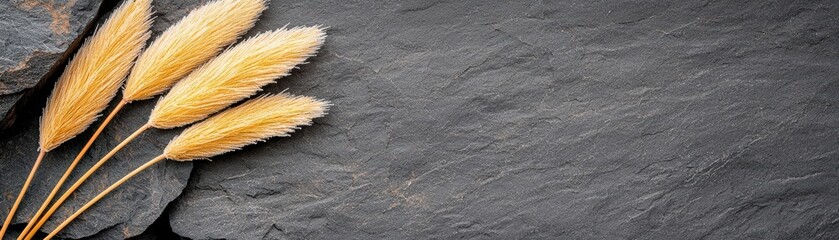 Dried Grass Stems on Slate Background Ideal for Textures and Natural Decor Themes