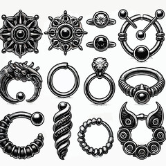 Piercing ring set vector illustration