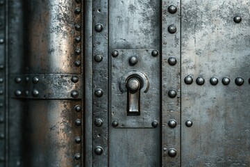 Fototapeta premium Rugged Industrial Metal Door with Rivets, Close-up