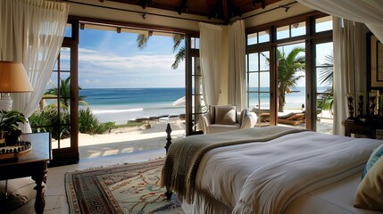 Fototapeta premium Opulent bedroom overlooking the beach