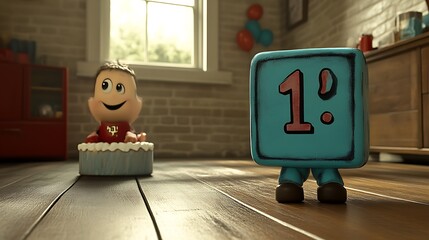 Happy 1st birthday boy sitting in cake.