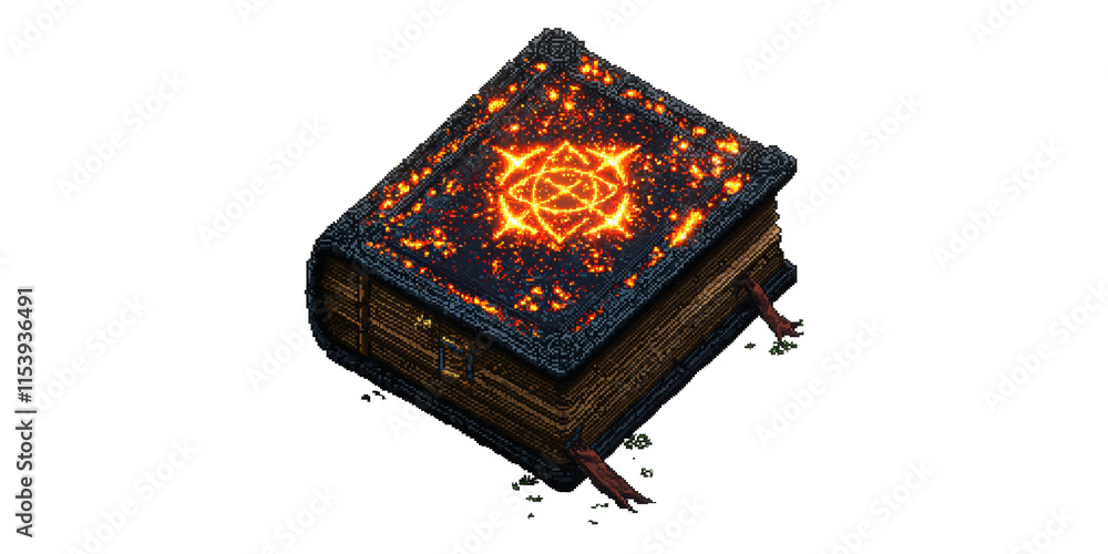 Poster Ancient spellbook with glowing symbols isolated on transparent background