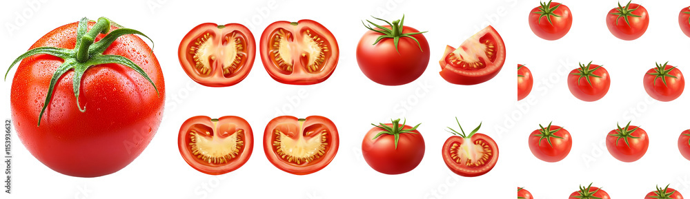Aufkleber A red tomato with a green leaf, isolated on a white or transparent background, including a clipping path and full depth of field.
