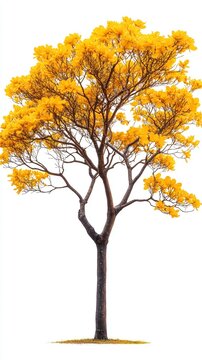 Yellow Flower Tree Isolated on White Background