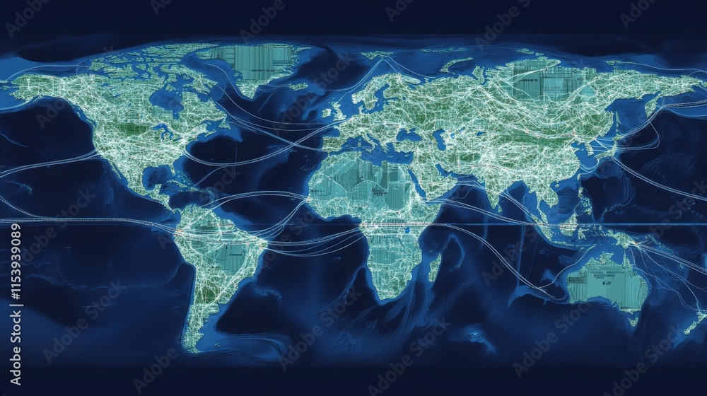 Aufkleber global connectivity map digital world infographic abstract design aerial view data visualization tre