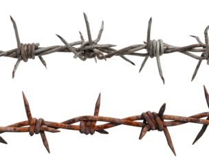 Old rusty barbed wire isolated on a white or transparent background, Cut out PNG
