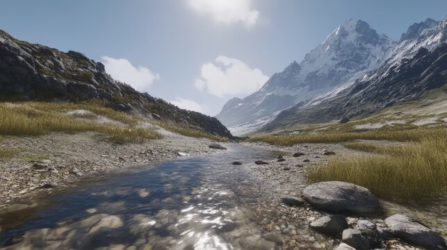 Crystal Clear Mountain Stream with Soft Light