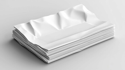A stack of wrinkled white papers is displayed on a smooth surface. The texture and folds create a unique visual aesthetic.