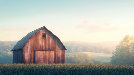 Obraz premium Peaceful Wooden Barn Surrounded by Beautiful Lush Green Fields