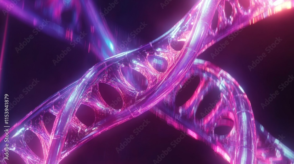 Poster dynamic dna helix structure science lab 3d animation high-tech environment close-up view molecular b