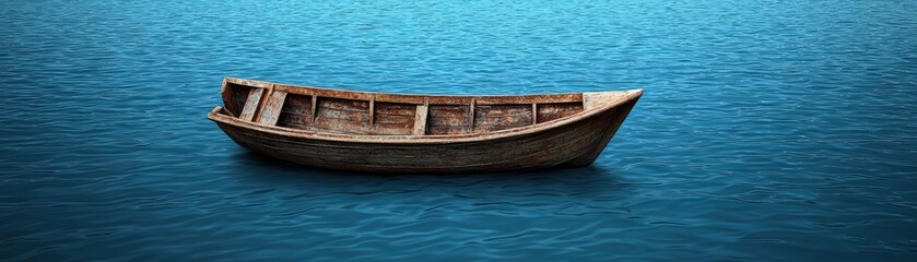 Obraz premium Wooden Fishing Boat Floating on Calm Turquoise Water Under Bright Blue Sky