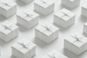 Minimal white gift box isolated on white background, Selective focus group of white gift box on white.