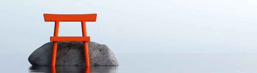 Tranquil Torii Gate on a Rock in Calm Water with Serene Horizon Background