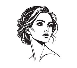 Set of stylized woman faces. Modern single line art. Woman beauty fashion concept, minimalistic style Black and white