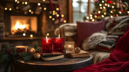Cozy christmas evening with candles and decor living room photography warm atmosphere indoor holiday spirit
