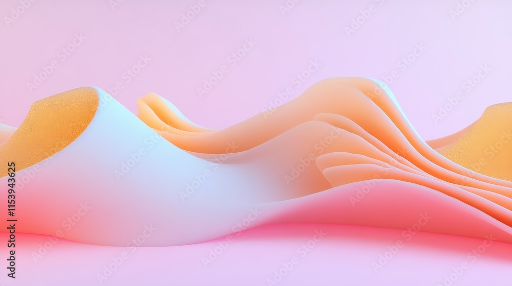 Poster a soft, flowing abstract design with gradients of pastel colors, creating a serene and modern aesthe