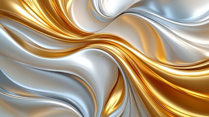 A vibrant abstract fabric texture featuring flowing gold and silver waves, creating a luxurious and elegant visual effect.