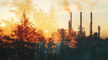 Obraz premium Industrial pollution impact on nature at sunset urban environment photography atmospheric view environmental awareness