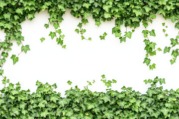 Fototapeta premium Selective focus green bush wall and ivy in garden isolated on white background, Landscape view of bush plant and wines for decorative in backyard garden on white.