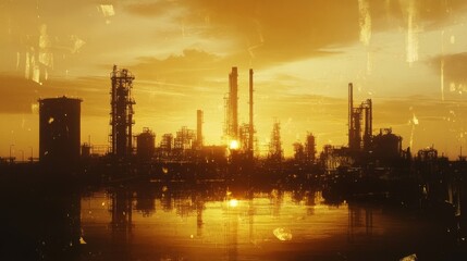 Industrial sunset over reflections oil refinery photography urban environment wide angle energy production