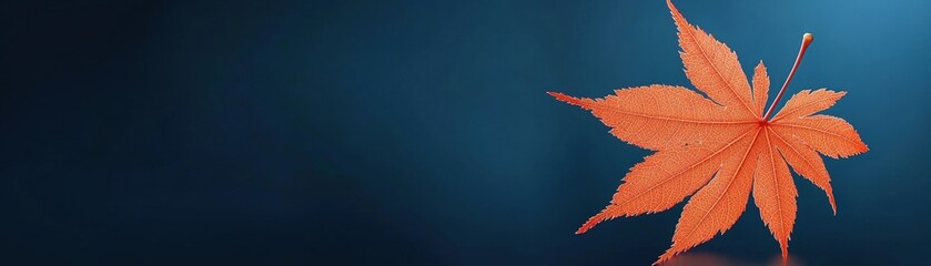 Vibrant Red Maple Leaf on Dark Blue Background in an Artistic Nature Composition