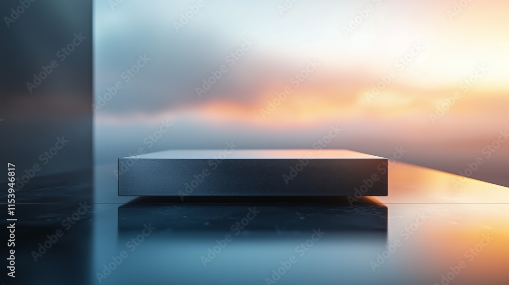 Poster modern minimalist interface with soft sunset and reflective surface