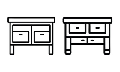 Black and White Drawer Cabinet Line Art, Set of two black-and-white drawer cabinet illustrations in line art style, ideal for furniture design, decor concepts, or icons.
