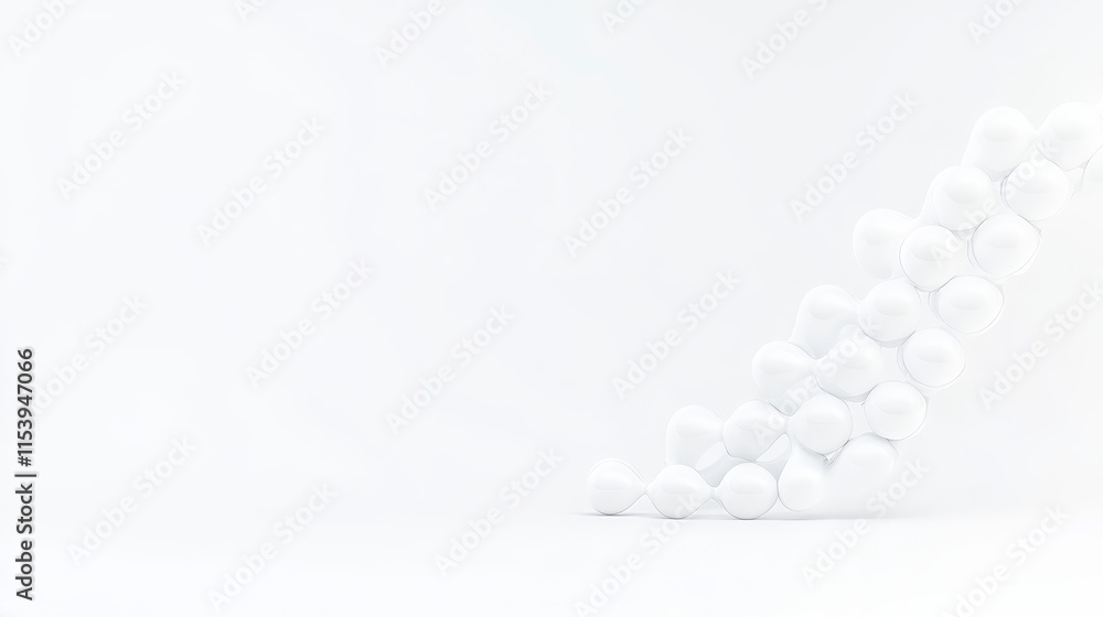 Poster a minimalistic image featuring a series of white geometric shapes arranged in a slanted line against