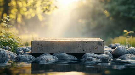 Obraz premium Tranquil Natural Scene with Stones and Misty Background at Sunrise