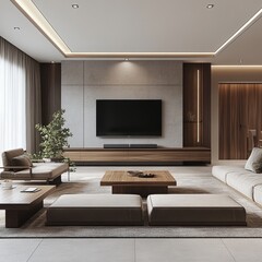 Modern Living Room Design Featuring a Minimalist Aesthetic With Neutral Tones and Natural Light in a Contemporary Home Interior