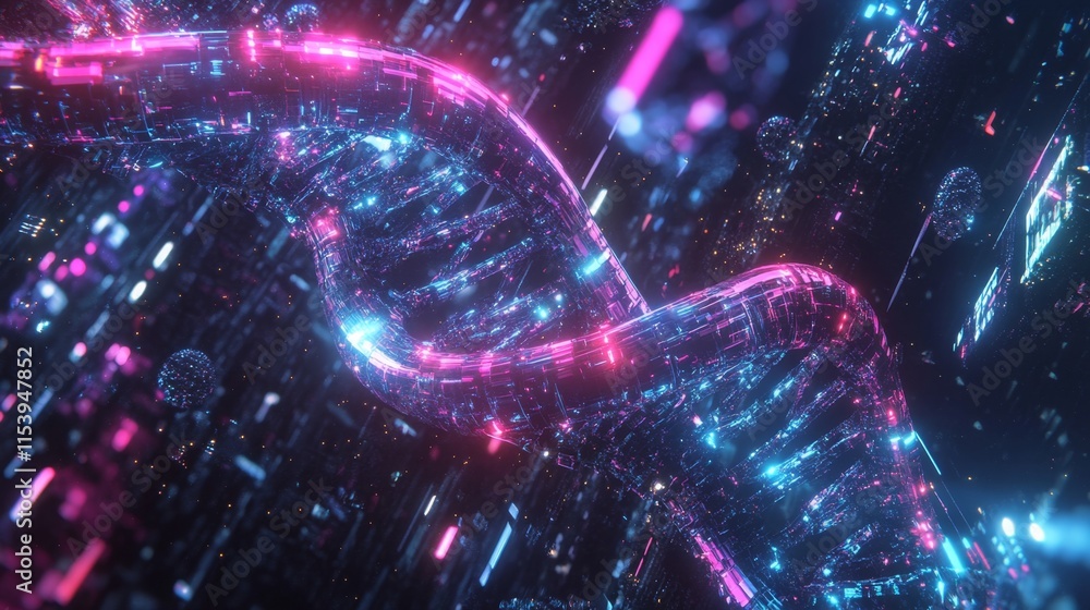 Poster dynamic dna structure visualization digital realm 3d graphics futuristic environment abstract viewpo