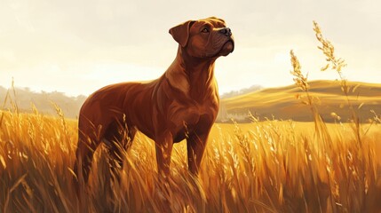 Perro parado en un campo dorado