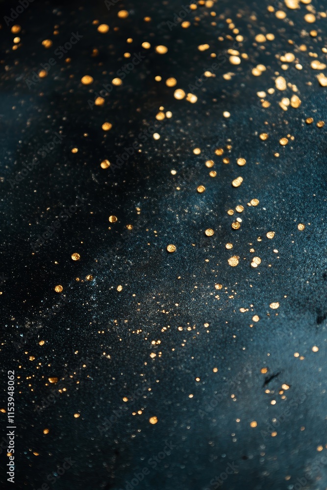 Aufkleber sparkling golden droplets scattered on a dark textured surface create a captivating abstract composi