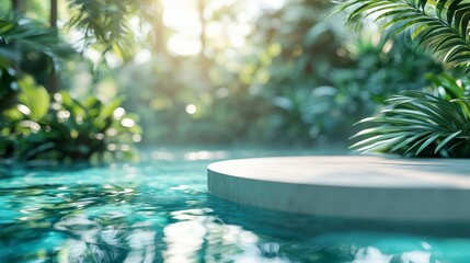 Serene Pool Surrounded by Lush Greenery in a Tropical Landscape