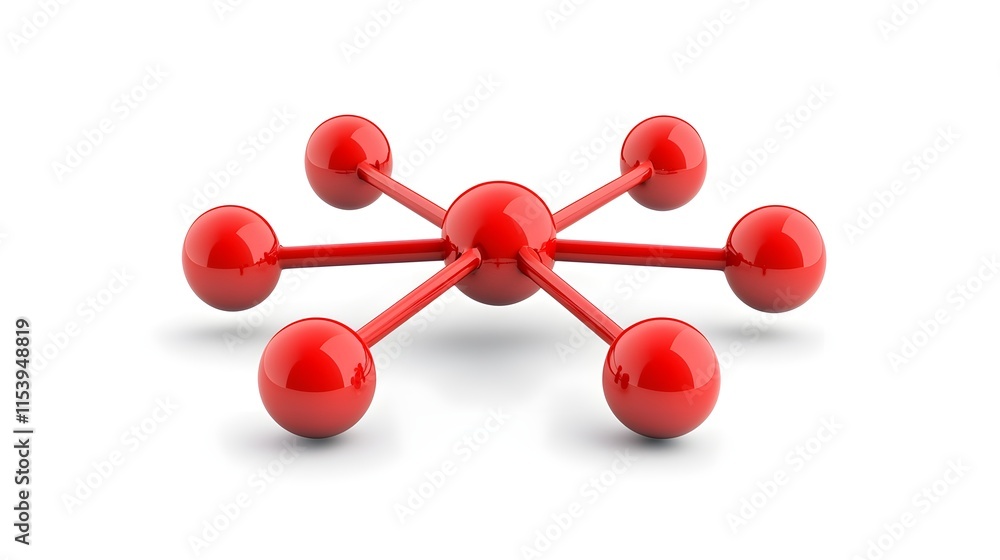Poster red molecular structure with spheres connected by lines on white background
