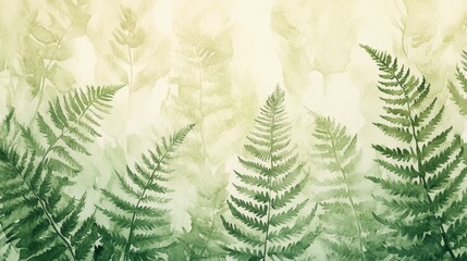 Obraz premium Delicate ferns in a lush green forest nature scene watercolor art tranquil environment aesthetic viewpoint botanical concept