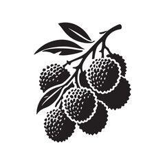 Lychee Silhouette Vector Illustration, Solid White Background.