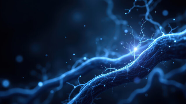 A dynamic image showing the effects of Vagus Nerve Stimulation with electrical bursts along a nerve fiber.