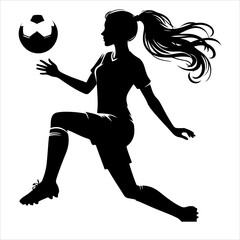 Female soccer player silhouette vector. Women Soccer Player icon silhouette illustration
