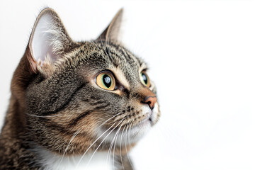 Fototapeta premium Portrait of cat with white whisker isolated on white background, Selective focus sit cat on white background.