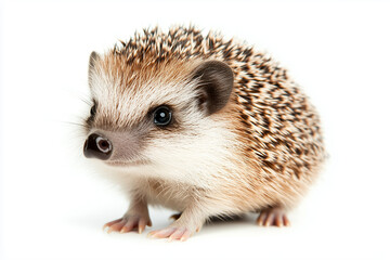 Fototapeta premium Selective focus porcupine isolated on white background, Portrait of mini hedgehog on white.