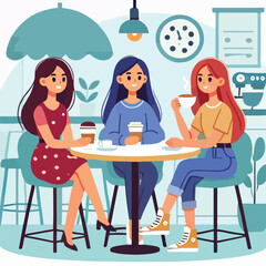 Flat young girl friends in cafe on meeting vector image vector on a white background